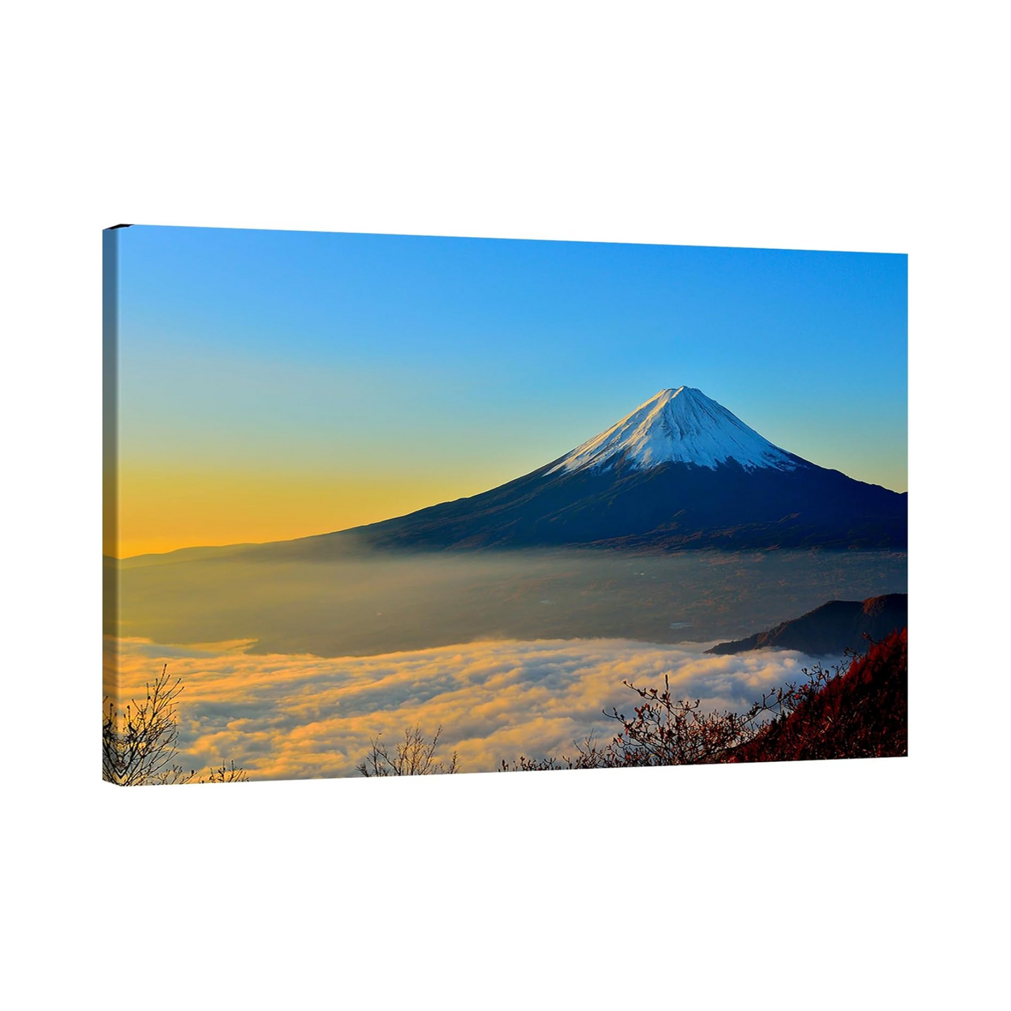 Panneau artistique Mont Fuji – Fuji rouge au-dessus du lac des Nuages blancs – Toile murale avec cadre en bois ( 60×40 cm)